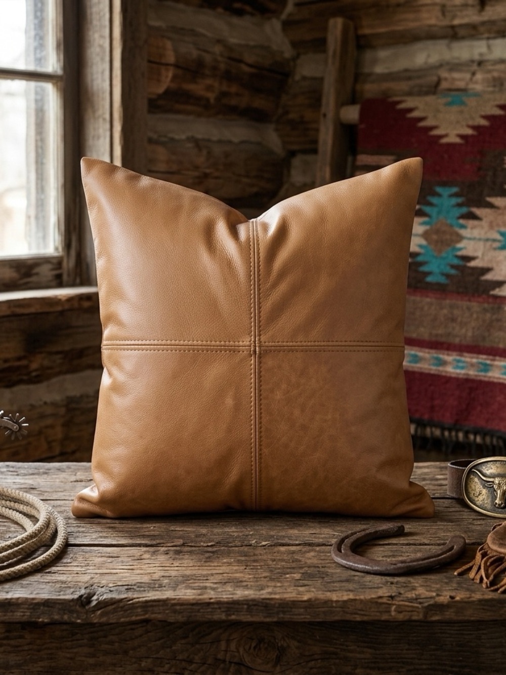 Luxury Cowhide Leather Accent Throw Pillow Soft Tan Decorative Zip Closure NWOT